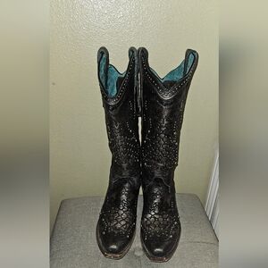 Corral Black Heeled Boots Glossy Leather